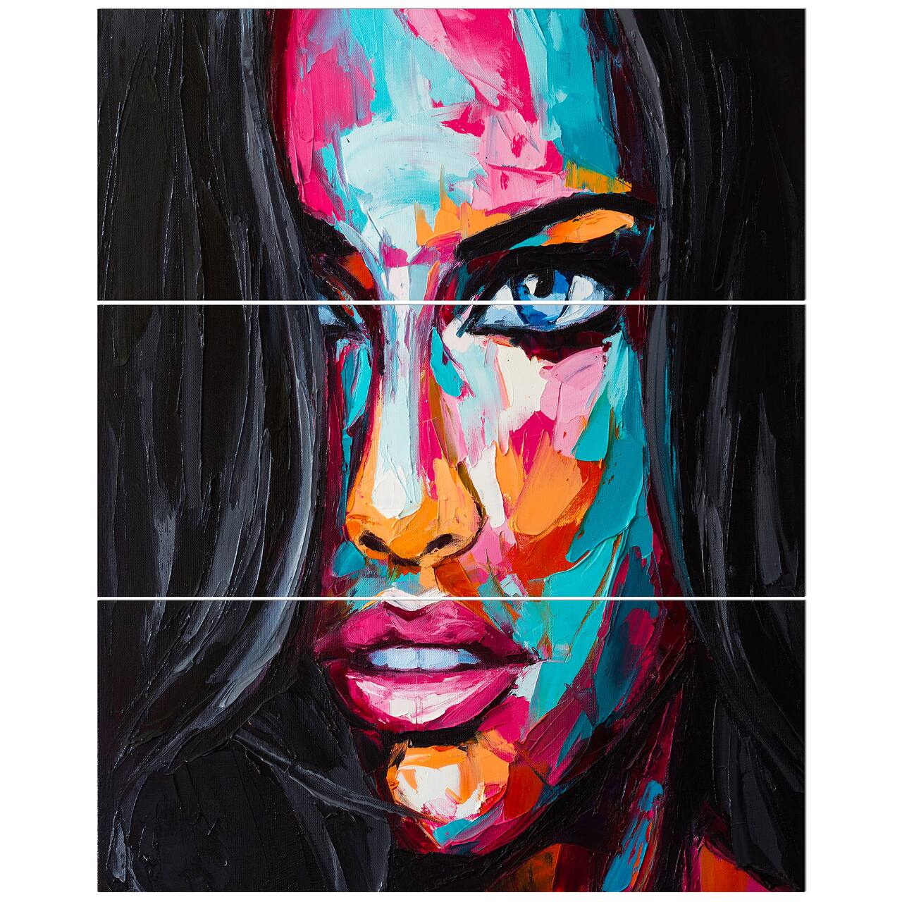 Designart - Fantasy Woman Oil portrait - Glamour Painting Print on Wrapped Canvas set